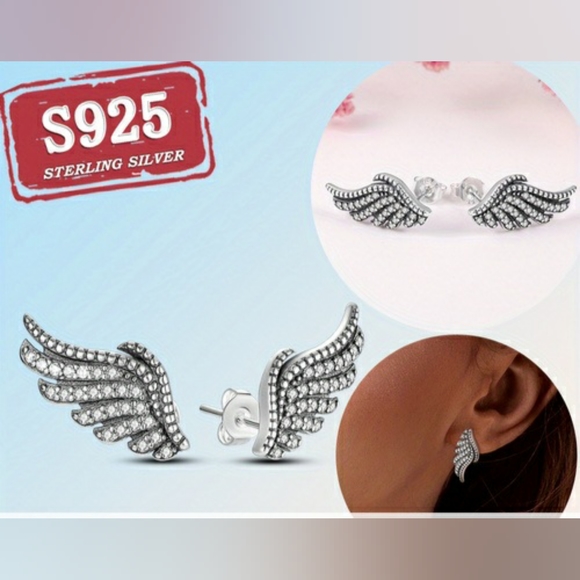 Angel wing earrings/ Sterling silver - zirconia. - Picture 3 of 5